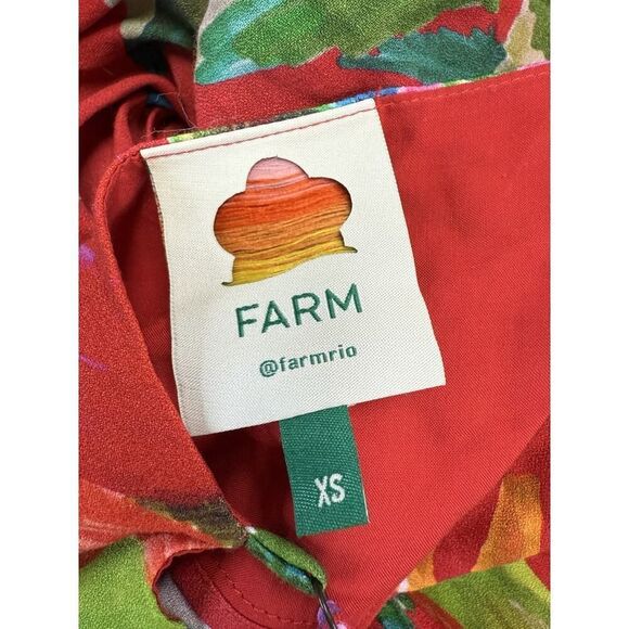 Farm Rio Red Tropical Parrot Wrap Dress XS Asymmetrical Midi Vacation Ready - Picture 12 of 13